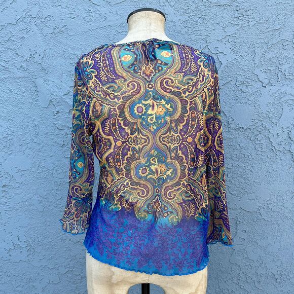 Womens Y2k Sheer Blouse in L/XL Paisley print club kid - Picture 4 of 7